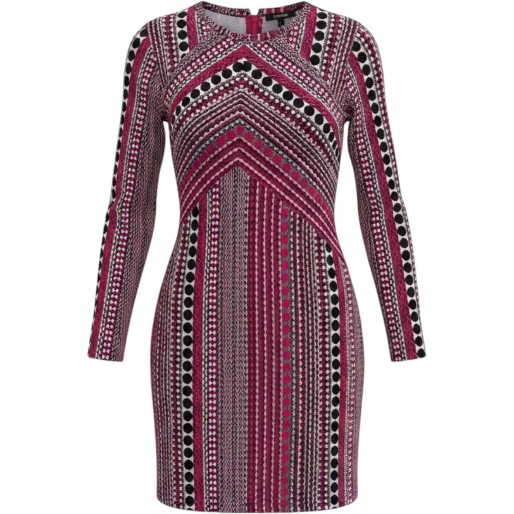 Trina Turk Shift Dress Womens Small Pink Geometric Chevron Long Sleeve Excellent
